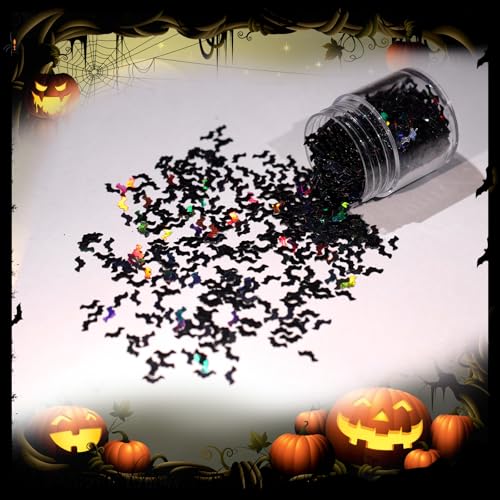 Laza 2g Halloween Chunky Glitter Bat Shaped Confetti Nail Charms - color: Laser Black