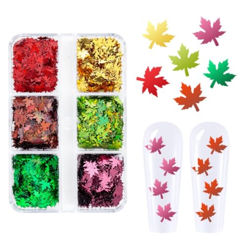 Colorful Maple Leaf Nail Sequins Holographic Thanksgiving Glitter Flakes - color: Style10