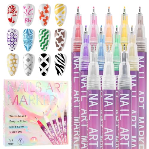 12‑Color 3D Nail Art Pen Set, Double‑Ended Nail Art Dotting Pens, Art‑Grade Graffiti, Waterproof and Layerable, Perfect for DIY Nail Art, a Great Christmas Gift for Nail Art - color: 12P（B）