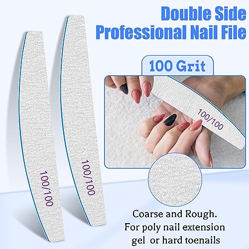 BLESWIN Nail Files 100/100 Grit, 25 Pcs Professional Double Sided Emery Board, Reusable Washable Coarse Tool for Acrylic & Gel Nails, Home Salon Application - size: 25 Count(100/100 Grit)