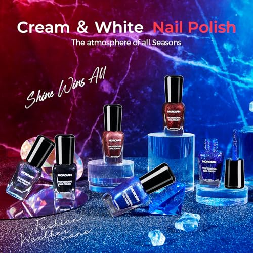Morovan Magnetic Nail Polish Set: Cat Eye Glitter Dark Red Green Blue Black - color: Blue