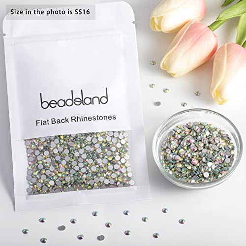 beadsland Flat Back Crystal Rhinestones Round Gems for Nail Art and Craft Glue Fix, CrystalAB (3.9-4.0mm) SS16/1440pcs (Pack of 2) - color: Crystal AB, size: SS16/1440pcs (Pack of 2)