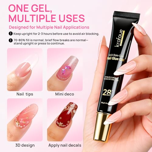 Krofaue Solid Nail Glue Gel 4 Pack, Press On Nail Glue, Strong Bond - color: Black
