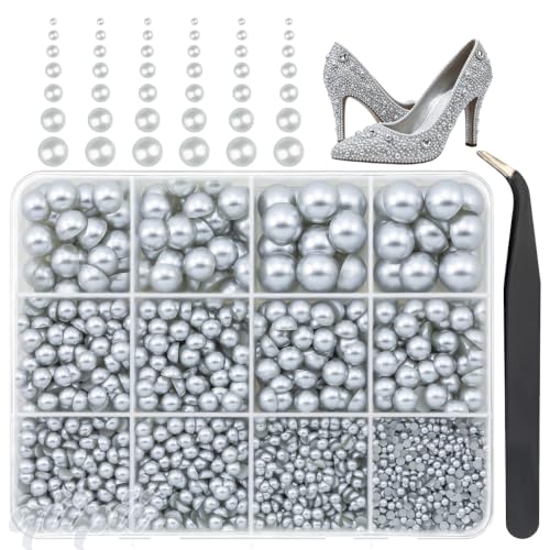 qiipii 2-10mm Matte Silver Flatback Half Pearls Nail Charms Half Round Gems - color: Silver, size: Solid Color Half Pearls