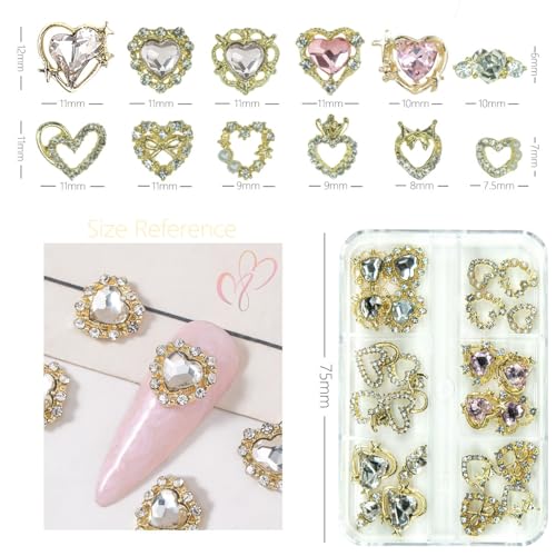 24pcs Heart Nail Charms Luxury Alloy Charms for Nails, qiipii 12 Pair 3D Gold Nail Art Rhinestones Nail Gems Golden Nail Crystal Diamonds Jewelry Stones Studs Nail Supplies Nails Decor Crafts 1 Box - color: Luxury Charms -Heart(A), size: 1 Box