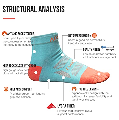 Toe Socks Cool-max Running Socks for Men Women 3 Pairs Athletic Breathable Five Finger Socks - color: Multicolor-d04# Quarter/3 Pairs, size: Medium