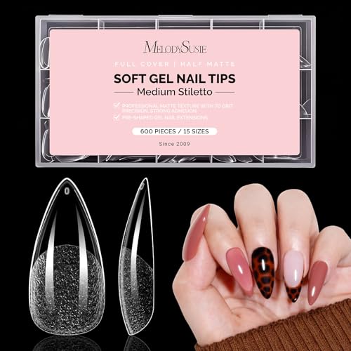 MelodySusie Medium Almond Stiletto X Nail Tips - 600Pcs 15 Sizes