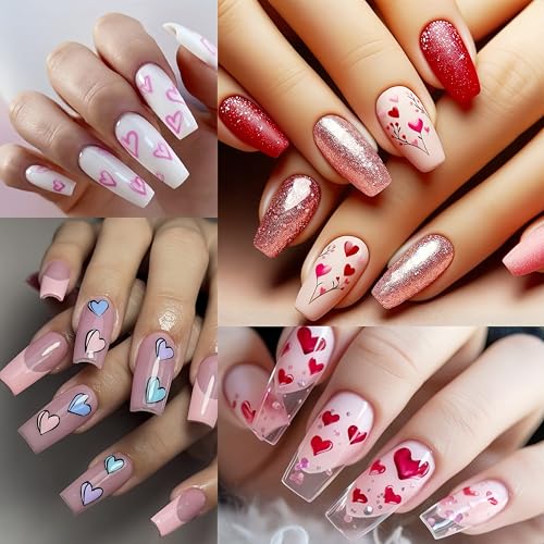 5Pcs Valentine's Nail Art Stickers Rose Heart Flower Nail Stickers 3D Self-Adhesive Love Heart Nail Decals Purple Pink Hollow Heart Nail Design Valentines Nails Supplies for Women Wedding Manicure - style: heart flower