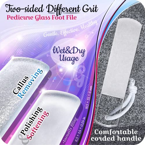 Genuine Czech Glass Foot File - Two-Sided Different Grit Surface, Gentle Callus Remover, Pedicure & Spa Rough Skin Scrubber, Professional Toenail and Heels Care, EU Quality, Large Size - color: Large - Orange Magenta