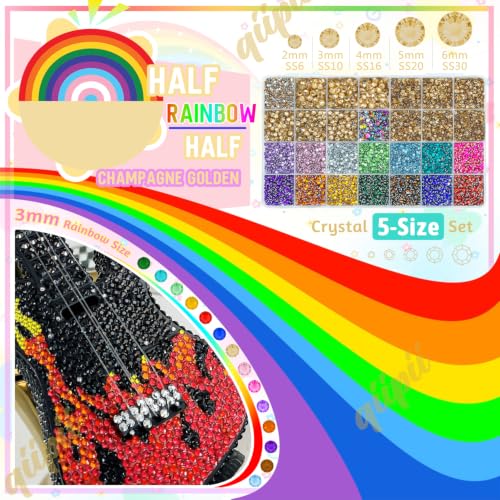 qiipii 28 Grids Champagne Gold 2-6mm Resin Rhinestones w B7000 Glue for Bedazzling Crafting Colorful Flatback Stones Diamonds Crystals Gems Bedazzler Kit for Nails Face Eyes Makeup Tumblers DIY Crafts - color: Champagne Golden, size: Crystal