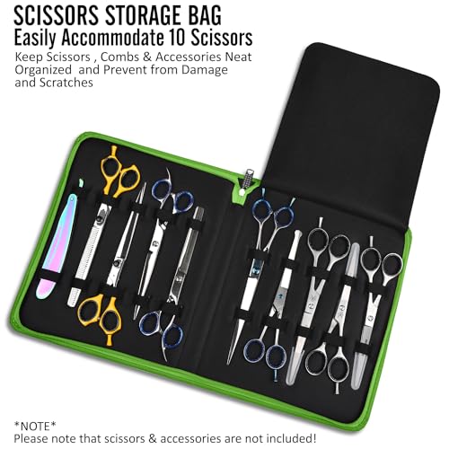 Case Holds 10 Grooming or Beauty Shears (GREEN) - color: GREEN