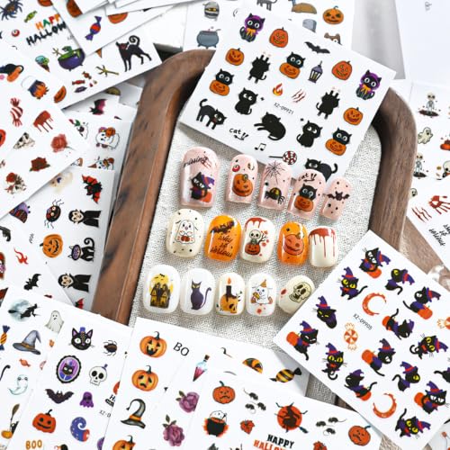 30Sheets Halloween Nail Stickers, Ghost, & Skull, Spider Design - color: Style-20