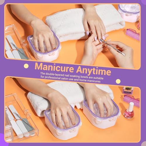 TsMADDTs 12 pcs Nail Soaking Bowl Acetone Gel Polish Remover Kit with 2 pcs Soak Off Bowls for Hands, Cuticle Remover Tools, Cuticle Oil, Files, Buffers, Brush for Nail Care - color: Purple
