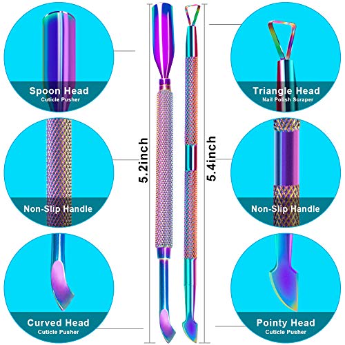 2PCS Chameleon Rainbow Cuticle Pusher Tool and Scraper Nail Pusher - color: Chameleon / Rainbow
