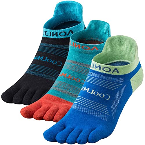 Toe Socks Cool-max Running Socks for Men Women 3 Pairs Athletic Breathable Five Finger Socks - color: Multicolor-d02# Ankle/3 Pairs, size: Large