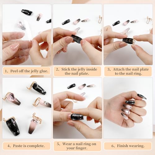 20Pcs Wudu Nail Rings with 120PCS Adhesive Nail Tabs-Gold & Silver - color: Gold & Silver