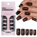 Dark Brown Cat Eye Press on Nails Medium Square Glossy Fake Nails 30 Pcs - color: Style-8