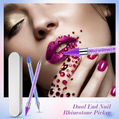 Tatuo 2 Pcs Rhinestone Picker Tool Kit with 2 Wax Head, Purple, Blue - color: Purple, Blue