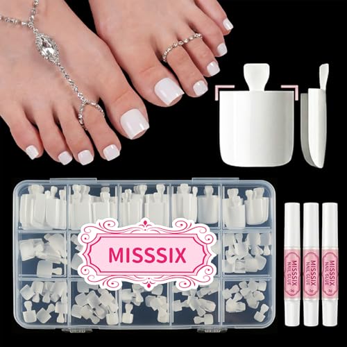 Misssix White Toe Nail Press Ons, 150pcs Press On Toenails with Nail Glue - color: White toe nails