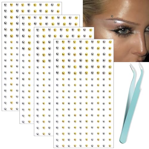 NOOEPC Gold & Silver Mixed Face Gems - Self-Adhesive Fake Piercings, Lip & Nose Rings, Eyebrow & Lip Stickers - Cool Punk Y2K Makeup - color: Gold+silver