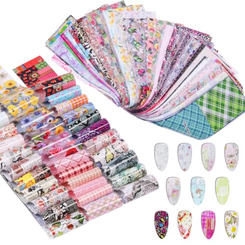 300 Sheets Nail Foil Transfer Sheets Flower Lace Leopard Aurora Nail Foils