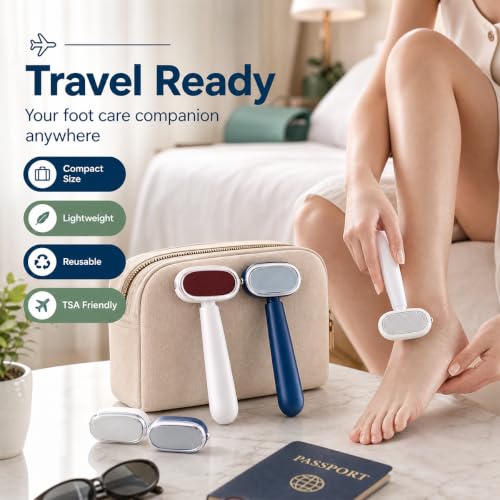 Double-Sided Foot Scraper, Stainless Steel Callus Remover, 2PCS White+Blue