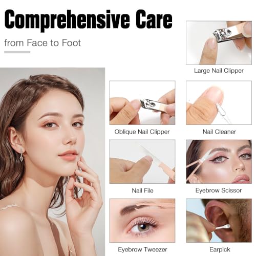 Christmas Gifts Birthday Gift Nail Clippers For Women Manicure Kit Nail Tweezers Professional Stainless Steel With Leather Travel Case Stocking Stuffers For Girlfriend Wife Mother Kit 7 In 1 Rose Gold - color: Rosegold
