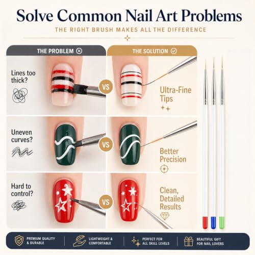 6Pack Nail Art Liner Brushes, Fine Detail Striping Tools for Gel Polish
