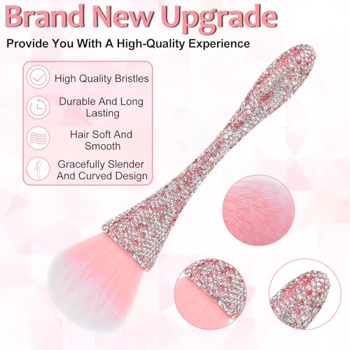 Ymapinc Pink Rhinestone Nail Duster Brush - Women Face Make Up Shiny