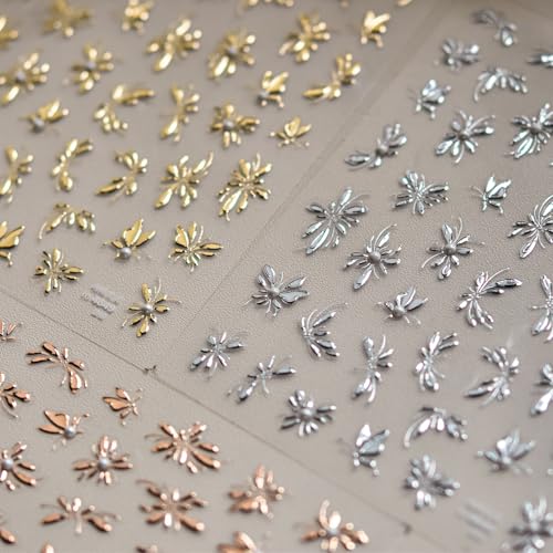 5D Embossed Flower Stickers for Nail Art White Floral Self-Adhesive Pearls Nail Art Decals for Women Nail Supplies Art Design Stickers (to4649_Gold) - style: to4649_Gold