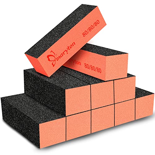 Maryton Nail Buffer Sanding Blocks, 80/80 Grit for Acrylic Nails, 10PCS - color: Black Orange