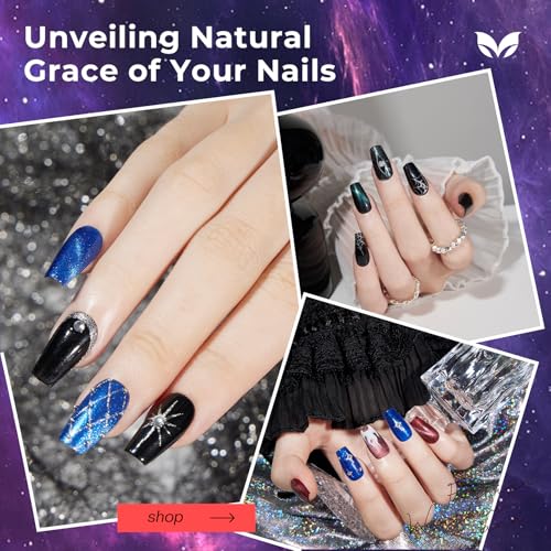 Morovan Magnetic Nail Polish Set: Cat Eye Glitter Dark Red Green Blue Black - color: Blue