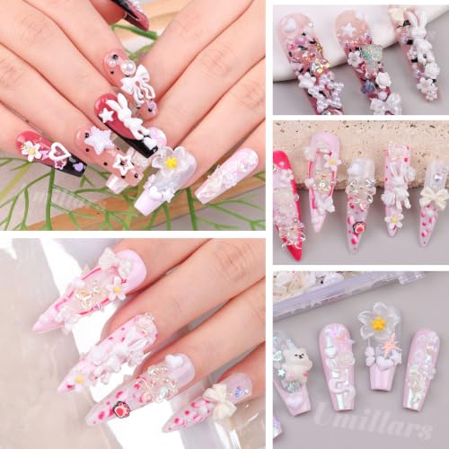 2000Pcs White 3D Nail Charms and Gems Set Random Cute Nail Art Decorations - color: White
