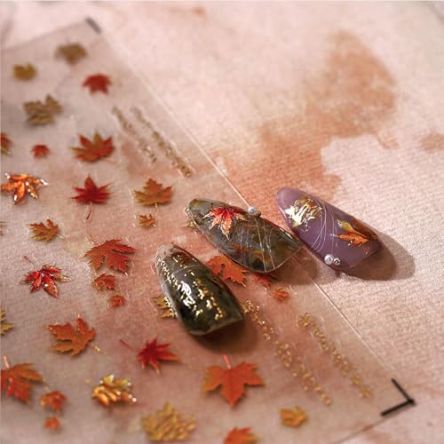 5D Embossed Nail Stickers Maple Leaf Gold Leaf Nail Stickers for Nail - color: Gold Leaf
