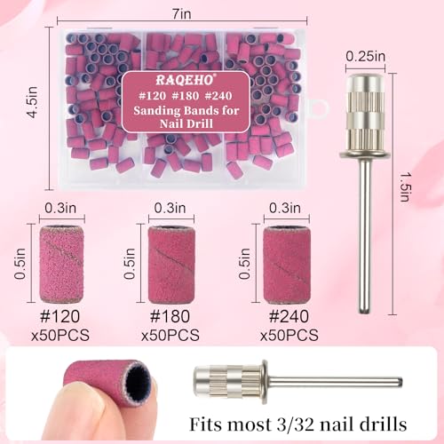 150 Sanding Bands for Nail Drill - 120/180/240 Grit with Drill Bit - size: 6mm