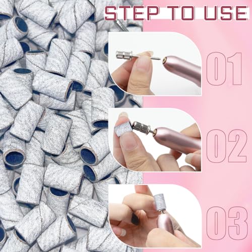 200Pcs Nails Sanding Band, 240 Grit Zebra Sanding Band Fine Grit Sanding Bands with 3/32” Nail Sanding Bit for Natural, Gel Nail, Sand Band 240Grit Set Great for Manicure & Pedicure - size: 240-W