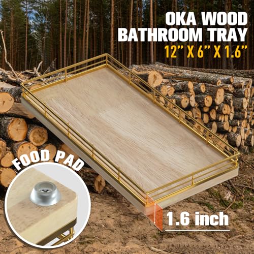 Bathroom Vanity Tray for Countertop, 12" x 6" Oak Wood Toilet Tank Tray - color: Natural, size: 12" x 6" x 1.5"
