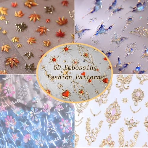 5D Embossed Nail Stickers Tulip & Bow Gold Frames Nail Art Stickers - color: Tulip & Bow Gold Frames