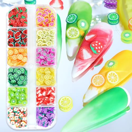 1 Box 12 Color Holographic Fruits Nail Glitter Strawberry Watermelon Nail Sequins 3D Red Green Nail Flakes Sparkly Powder Flakes Shiny Nail Glitter Colorful Nail Sequins Glitter for Nails Art 12 Grids - color: Color 18