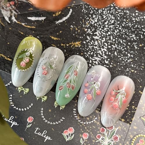 5D Embossed Nail Stickers Tulip & Bow Gold Frames Nail Art Stickers - color: Tulip & Bow Gold Frames