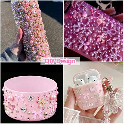 Pink Bedazzler Kit with Rhinestones Flatback Pearls Gems for Crafts - color: 10-Colorful
