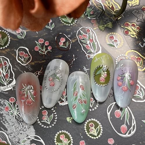 5D Embossed Nail Stickers Tulip & Bow Gold Frames Nail Art Stickers - color: Tulip & Bow Gold Frames