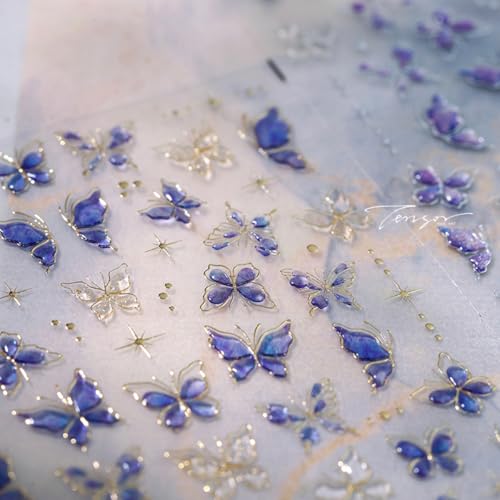 Purple Butterfly 5D Embossed Nail Art Stickers Spring Summer Nail Decals Hot Gold Butterflies Nail Stickers Self Adhesive Glitter Star Nail Design Stickers for Women Spring Summer Nail Art Supplies - style: Butterfly Nail Stickers-6