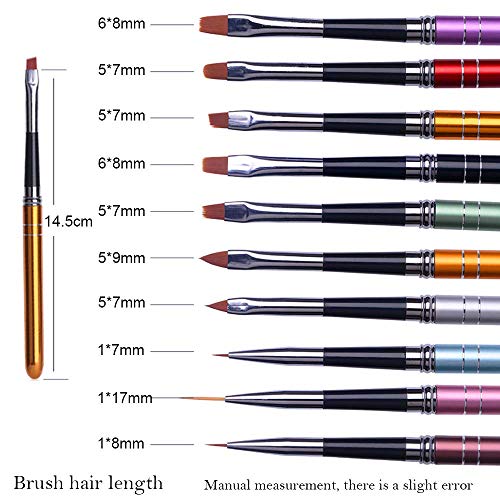 10Pcs Nail polish brush, Brush design for nail, UV Gel Painting Nail Art Design Brush Pen Set, Nail Dotting Painting Drawing Pen, Sable Acrylic Nails Round Nail Art Brush, Nail Phototherapy Pen - color: 10 unparalleled nail brushes