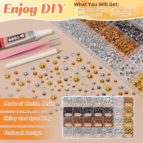 14000Pcs Gold Silver Flatback Rhinestones and Pearls for Bedazzling Kit - color: S4