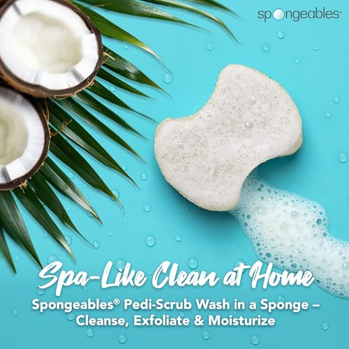 Spongables Pedi Scrub Foot Exfoliating 20+ Wash Sponge, Coconut Colada, 3 Count - color: Coconut Colada, size: 1 Count (Pack of 3)
