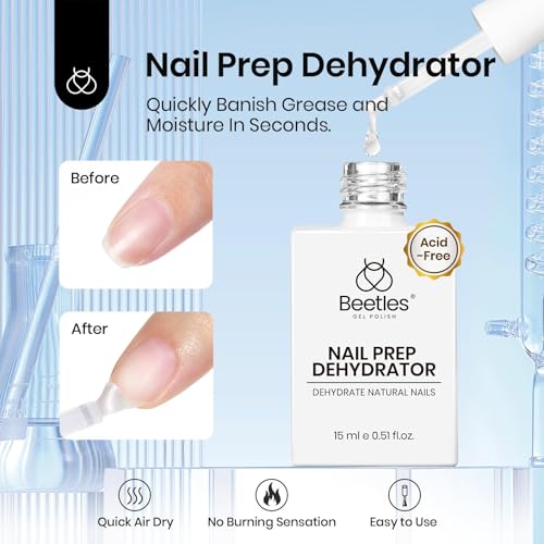 Beetles Gel Top and Base Coat Set with Nail Dehydrator and Primer 4Pcs 15ml - color: E-Clear-4