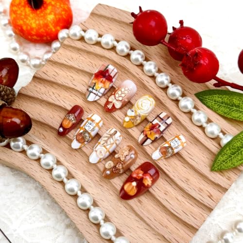 30pcs Thanksgiving Press on Nails Fall Maple Leaf Acrylic Fake Nails - color: Halloween Press on Nails 22