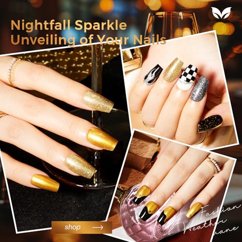 Morovan Nail Polish Set Fingernail: Black Gold White Glitter Sparkle Sliver - color: Opulent Black