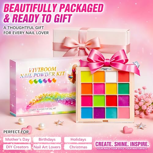 16 Colors Pigment Powder for Nails Palette Set Ombre Neon